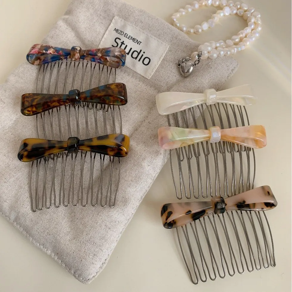 Haarkämme mit Schleife für Frauen, Schildpatt-Haarspangen, Acetat-Acryl-Haarnadeln, elegante Haarspangen für Fransen, modischer Kopfschmuck