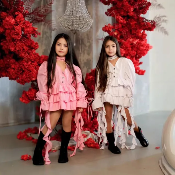 

2026 Russian Spring Summer Girls' Cotton Fashion Ruffle Princess Kids Comfortable Handsome Dress