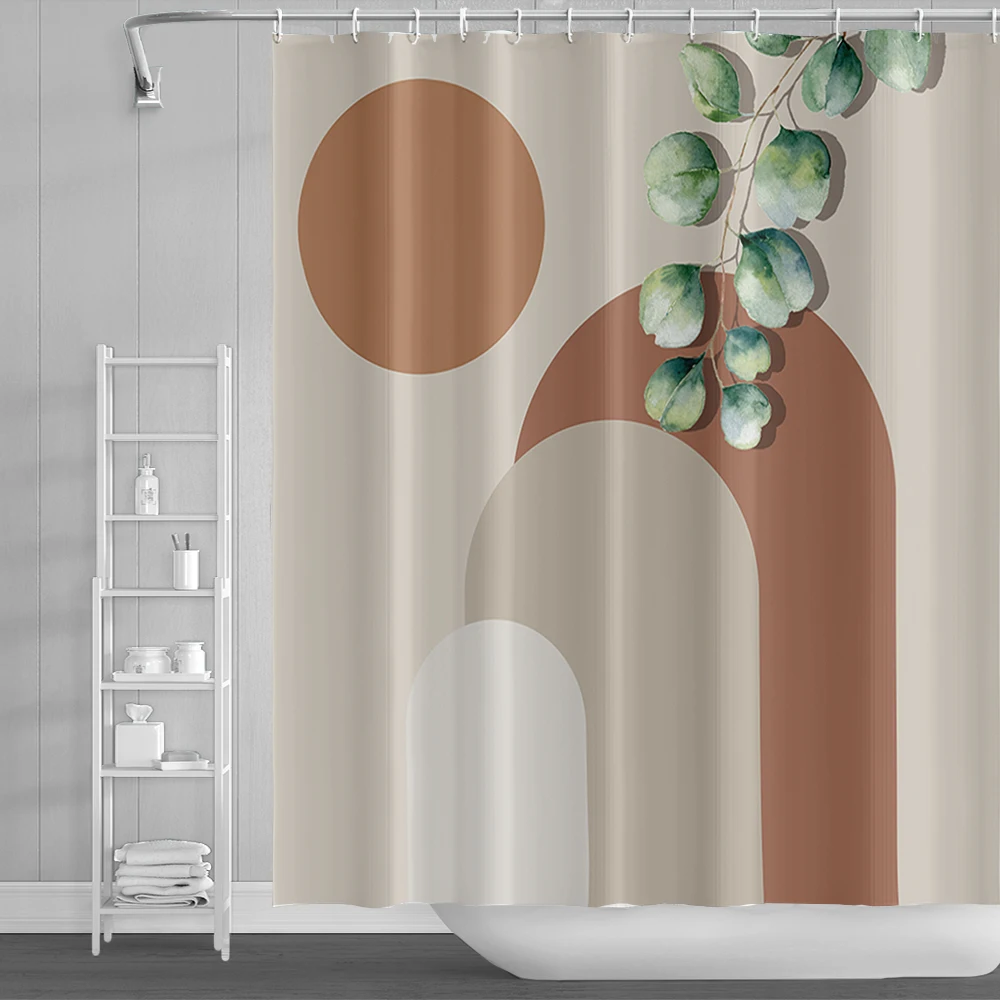 Nordic Minimalist Boho Style Morandi Color Block Shower Curtain Waterproof Polyester Bath Curtain For Bathroom Decor Curtains