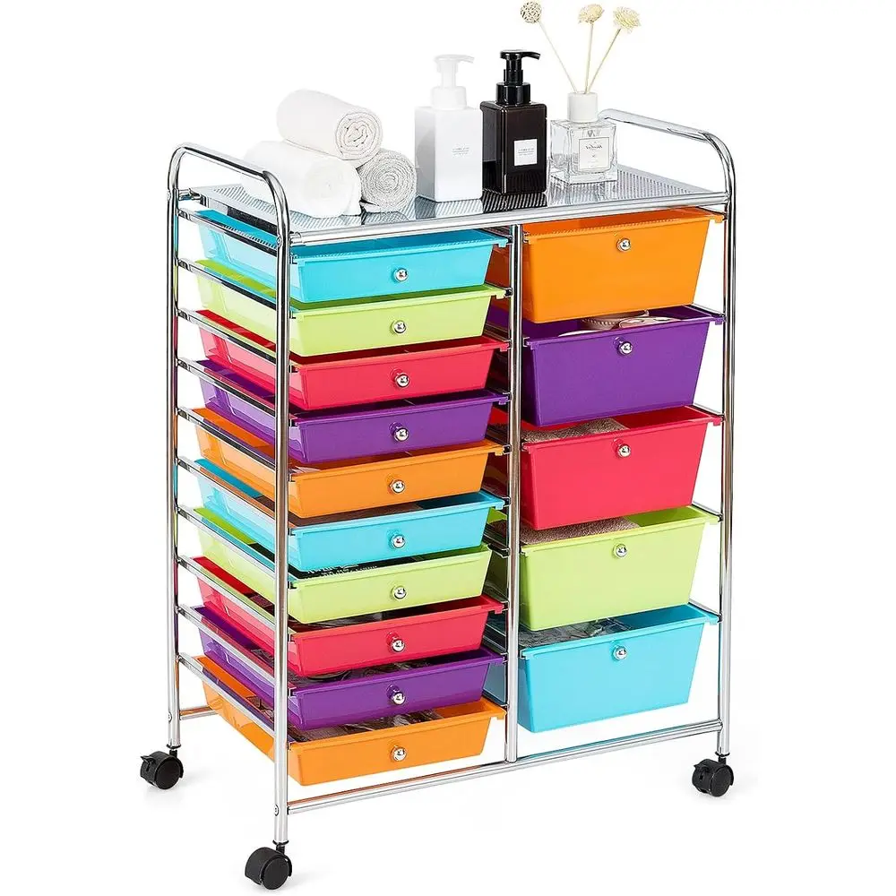 Multipurpose Mobile Storage Cart with Wheels for Tools, Scrapbooking, Paper, and Home Office Use (Multicolor)