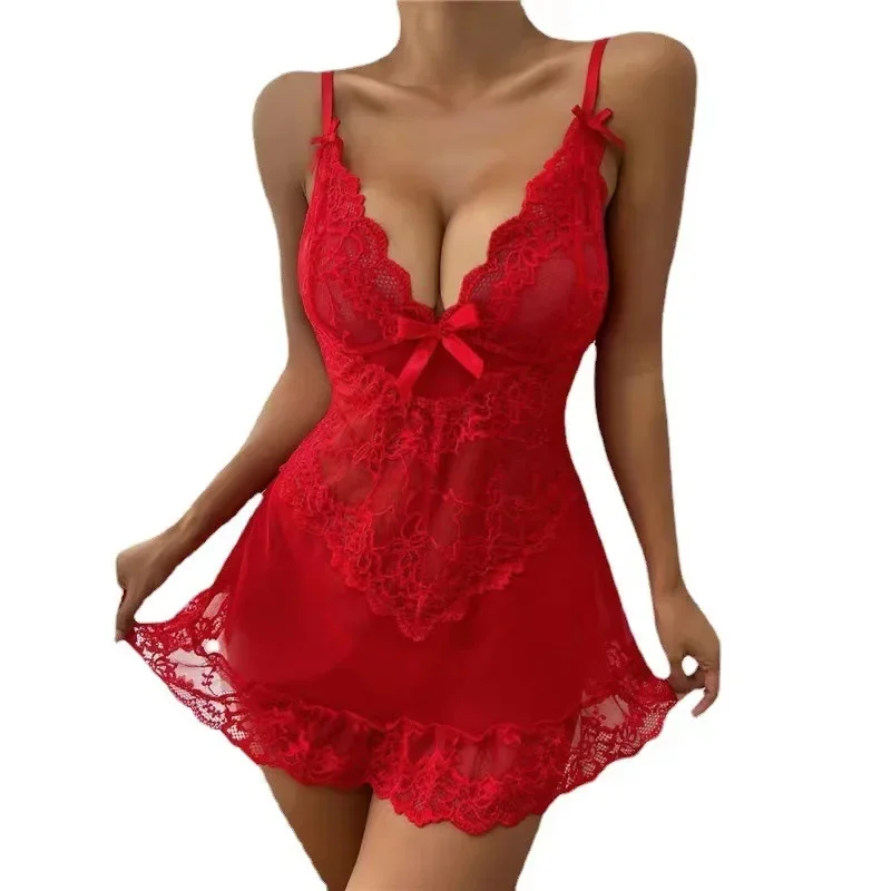 Sexy Lingerie Lace Babydoll Dress Sexy Costumes Bodysuit Exotic Porn Outfit Erotic Underwear Open Bra Mesh Sheer Pajamas