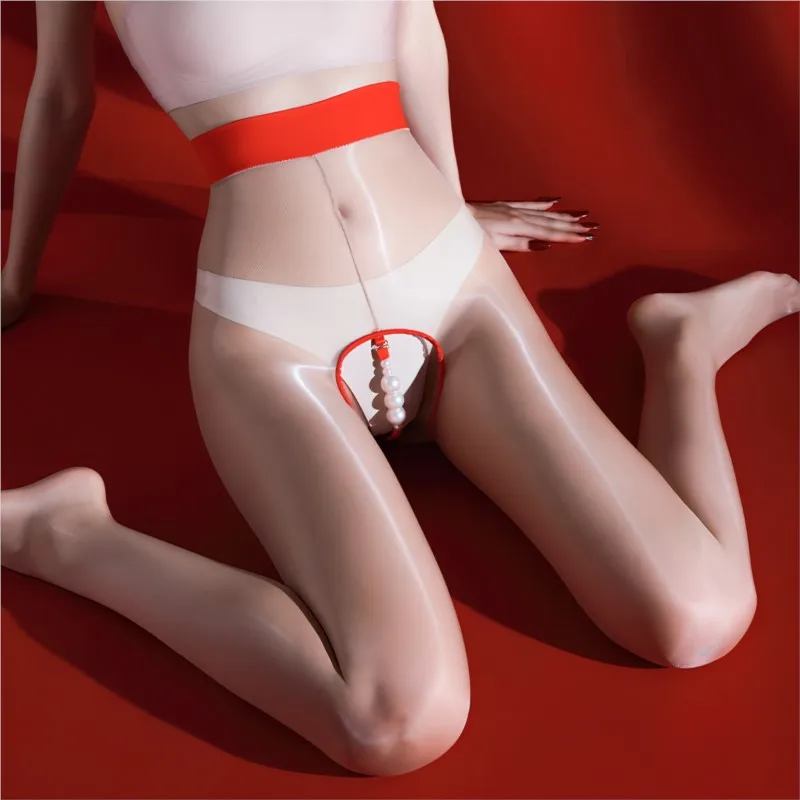 

Transparent single line open crotch aurora stockings with pearl massage ultra-thin silky smooth shiny black silk open crotch xxx