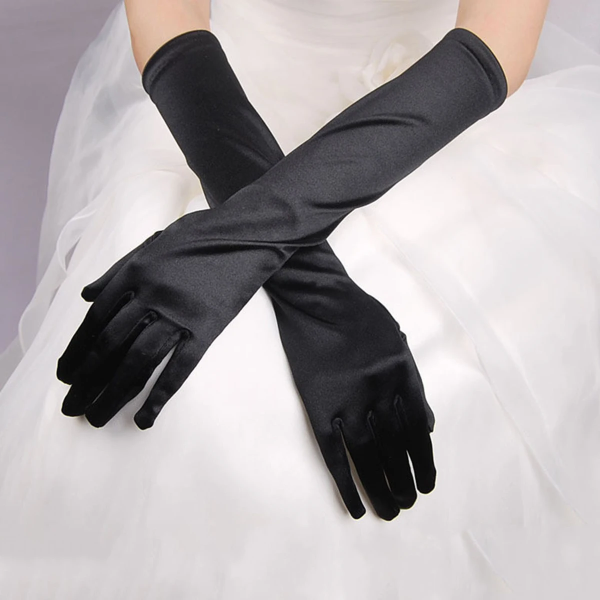 38cm Wedding Costumes Performance Long Elastic Satin Gloves Clothing Accessories Spandex Elastic Satin Fabric