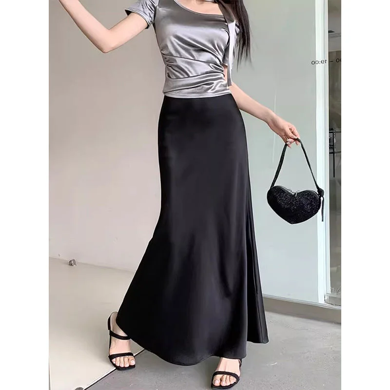Fashionable plus Size Women's Elastic Waist Midi Skirt Slimming Fish Tail Skirt Summer New Style Versatile High Waist Bodycon...