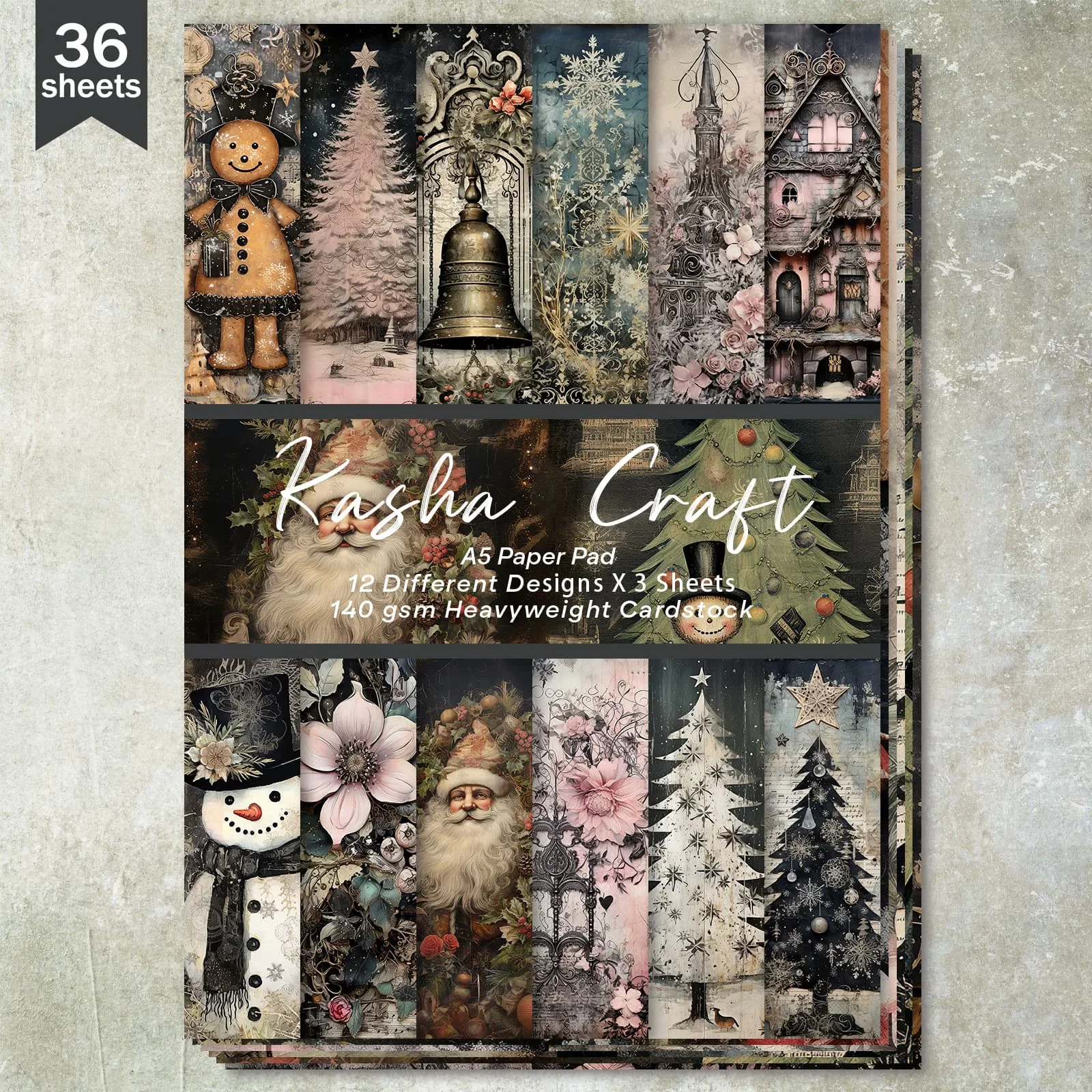 

36 листов формата А5 (темный рождественский кролик Санта-Клауса) для обрезки тонкой бумаги для дневника-пули, мусорного журнала, фон для поздравительной открытки