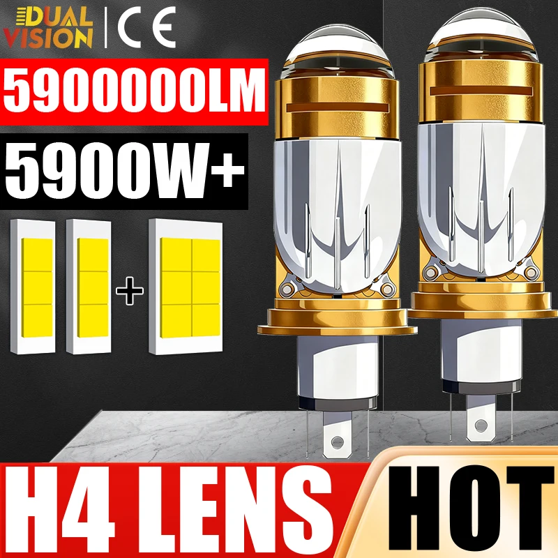 

5900W 5900000LM H4 Lens LED Car Headlights Bulbs CANBUS H4 Bi Projector Lenses Turbo Auto Lights 1:1 High Low Beam Fog Lamps 12V