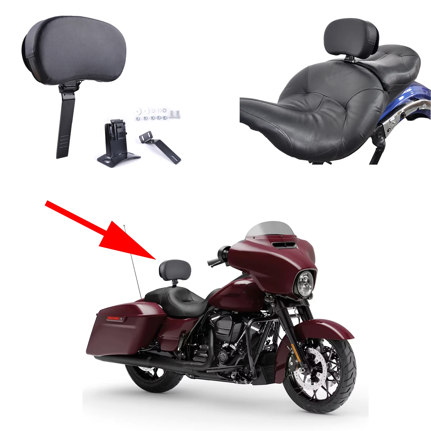 

Panical Adjustable Rider Backrest Lazy Back Pad Hydraulic Kit For Harley-Davidson Freewheeler Street Glide Road King 2009-2024