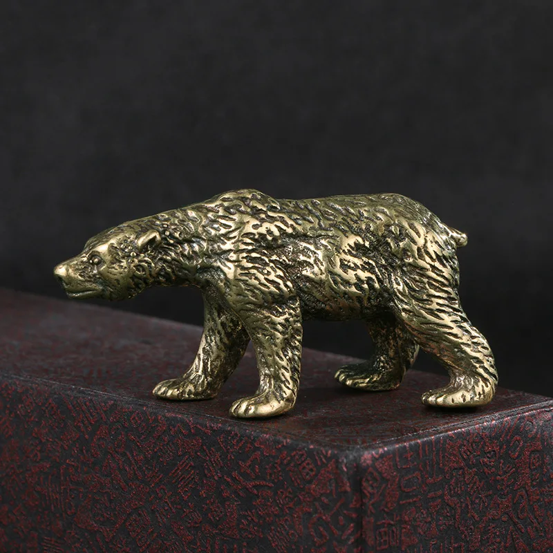 Vintage Chinese Solid Brass Bear Statue, Antique Mini Bear Figurine Oriental Collectible Desk Ornament Craft