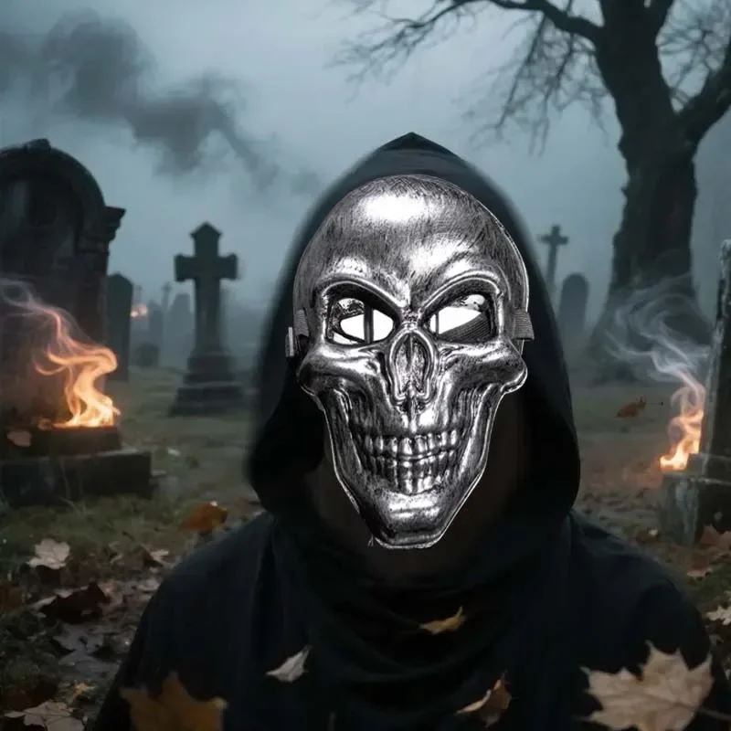 

Ghost Skull Mask Creepy Laughing Face Gold Silver Horror Mask for Halloween Party Cosplay Costume Haunted House Decor