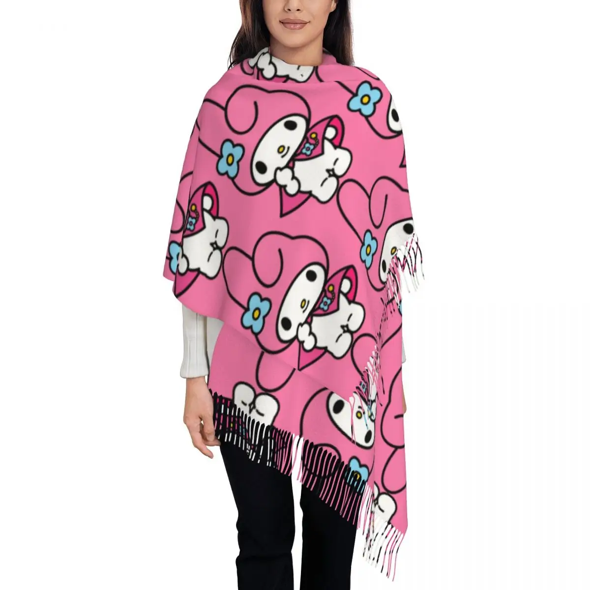 

Изготовленный на заказ шарф с рисунком мелодии, женская модная зимняя шаль, накидки с кисточками