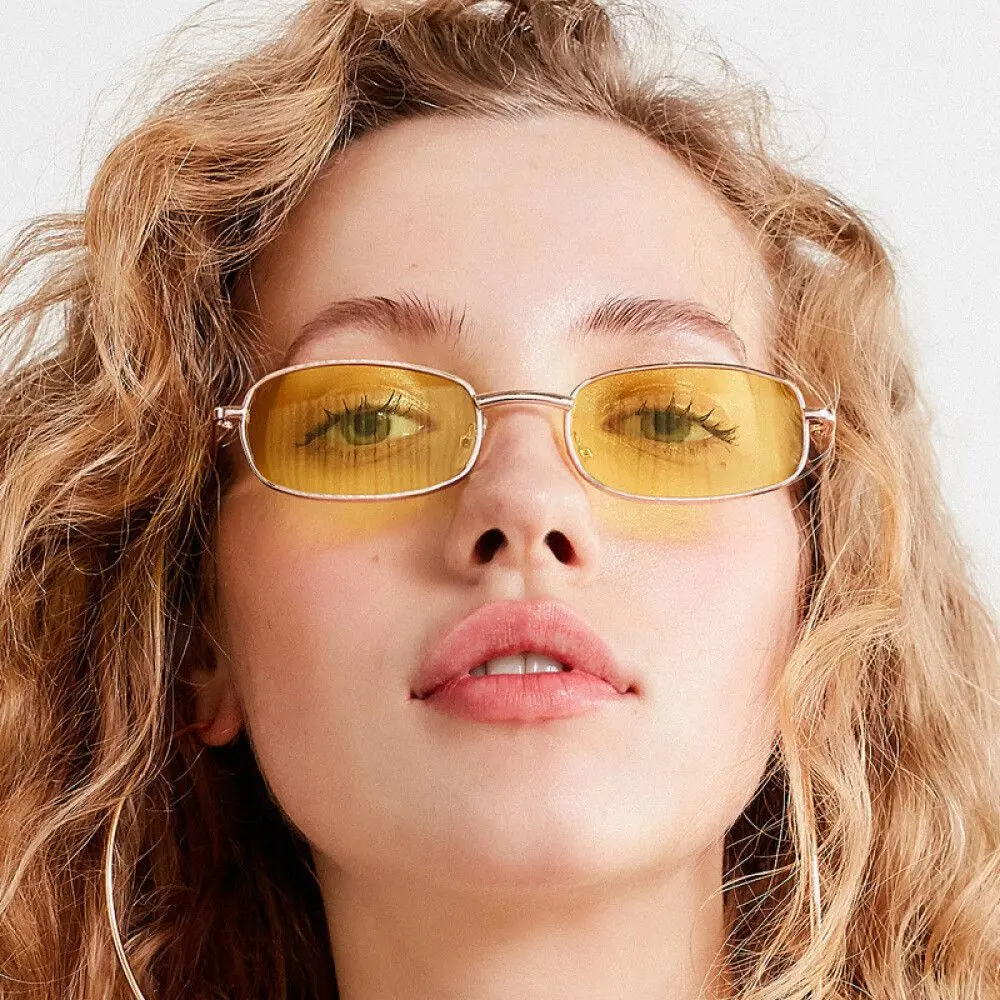 Small Rectangle Sunglasses Women Metal Square Vintage Sun Glasses Brand Designer Men Retro 90s Trendy Gradient Eyewear Shades