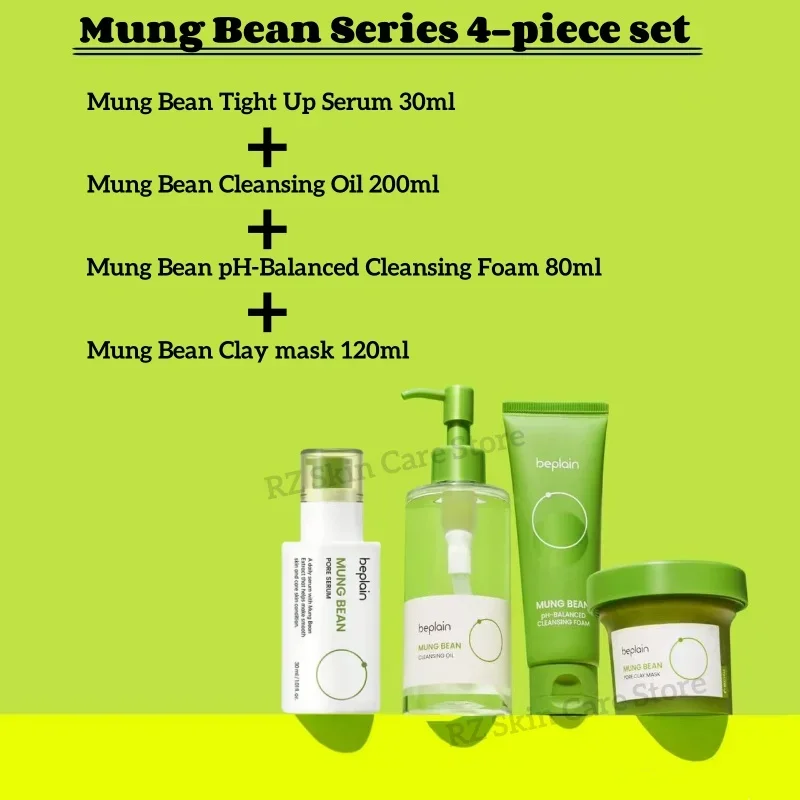 

Beplain Mung Bean Cleansing Oil+Cleansing Foam+Pore Clay Mask+Tight-Up Serum Skin Care Makeup Blackhead Remover Tighten Pores