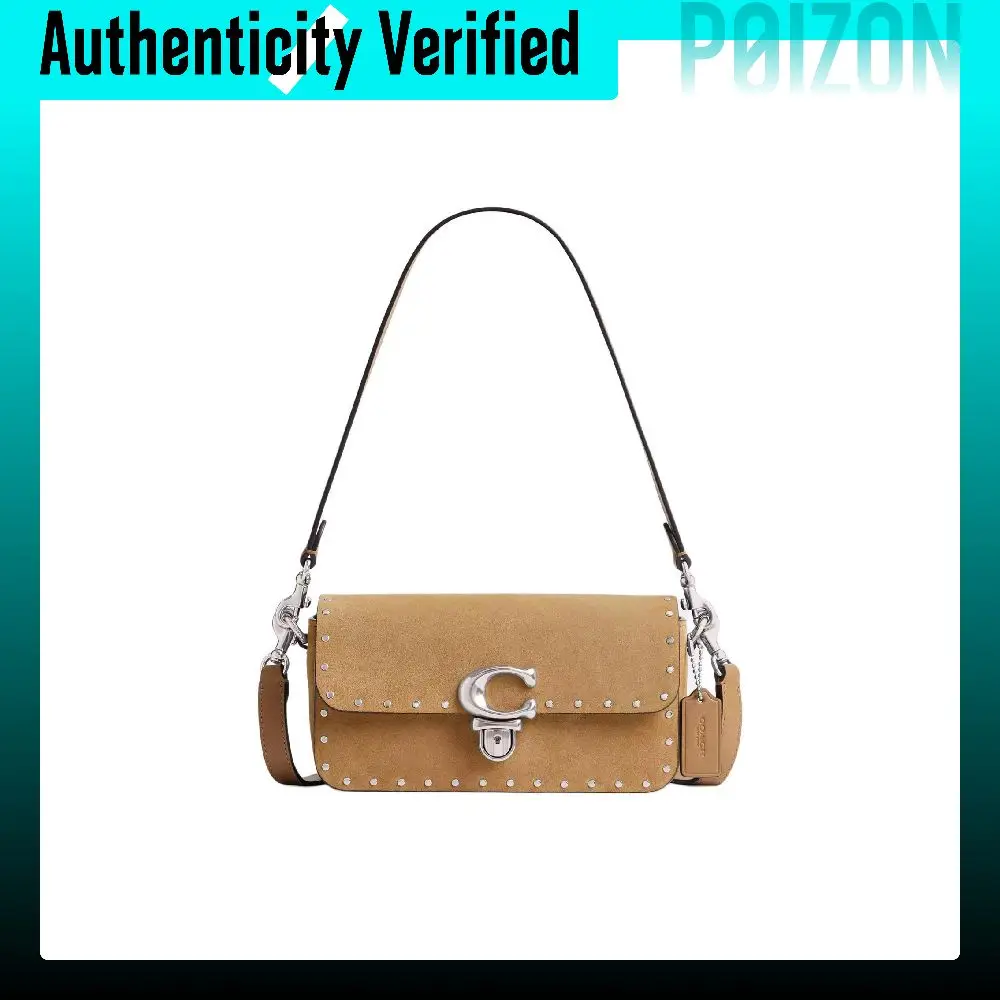 COACH Suede With Glove Tanned Leather Baguette Shoulder Bag Small Women's Earthy Yellow CU712-LHNM5