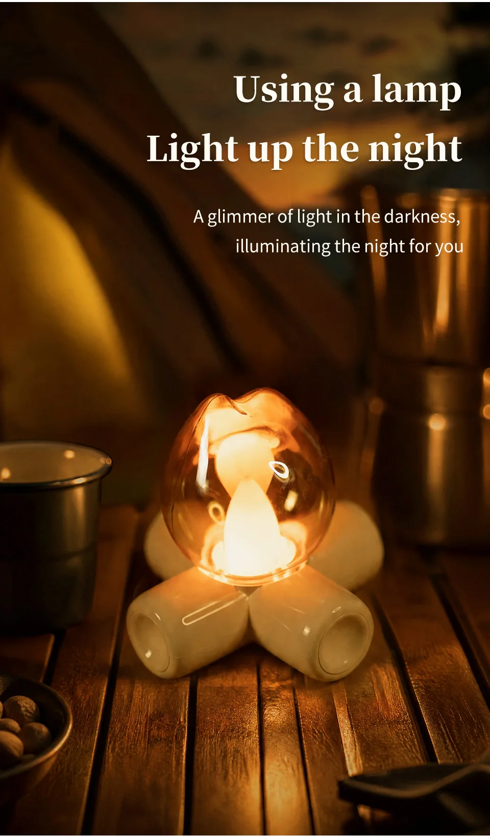 Mini Campfire Simulation Flame Night Light USB Rechargeable Table Lamp LED Candle Lamp Bedroom Decor Atmosphere Lamp Gift