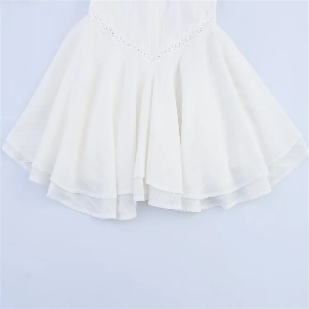 Verão nova moda feminina sem costas em camadas decoração pendurado pescoço colarinho vestido curto