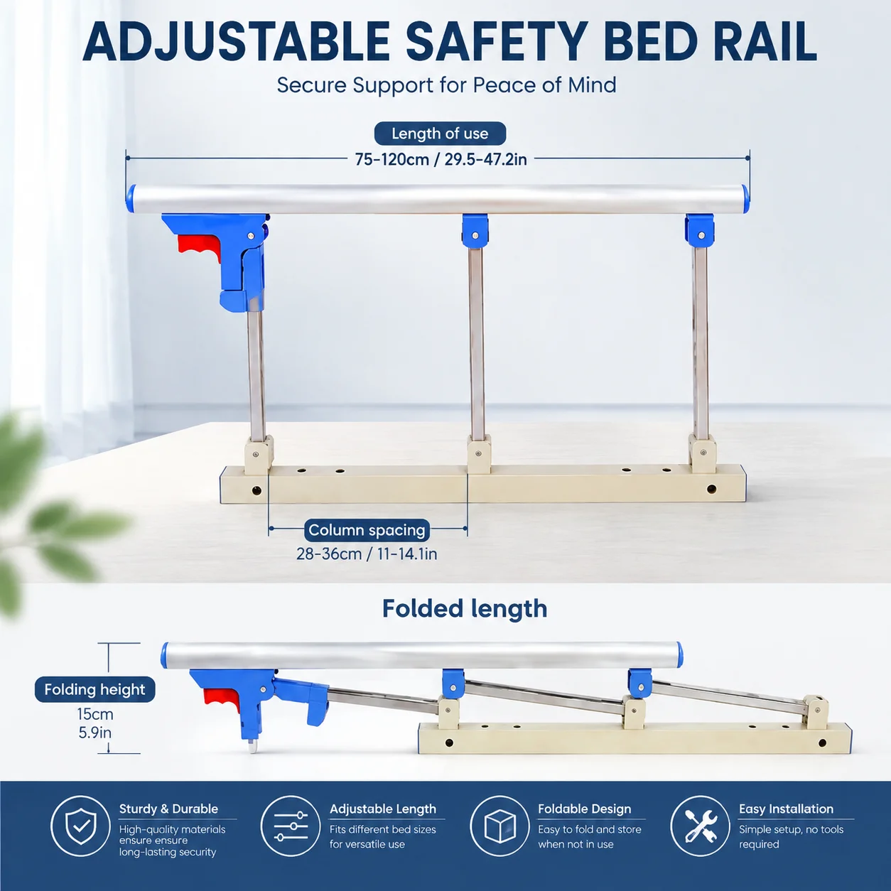 Multifunctional Safety Rail No Drilling for Adult Infant, Elderly Bedside Fence for Kids, Portable Nursing Bed Guard Rail
