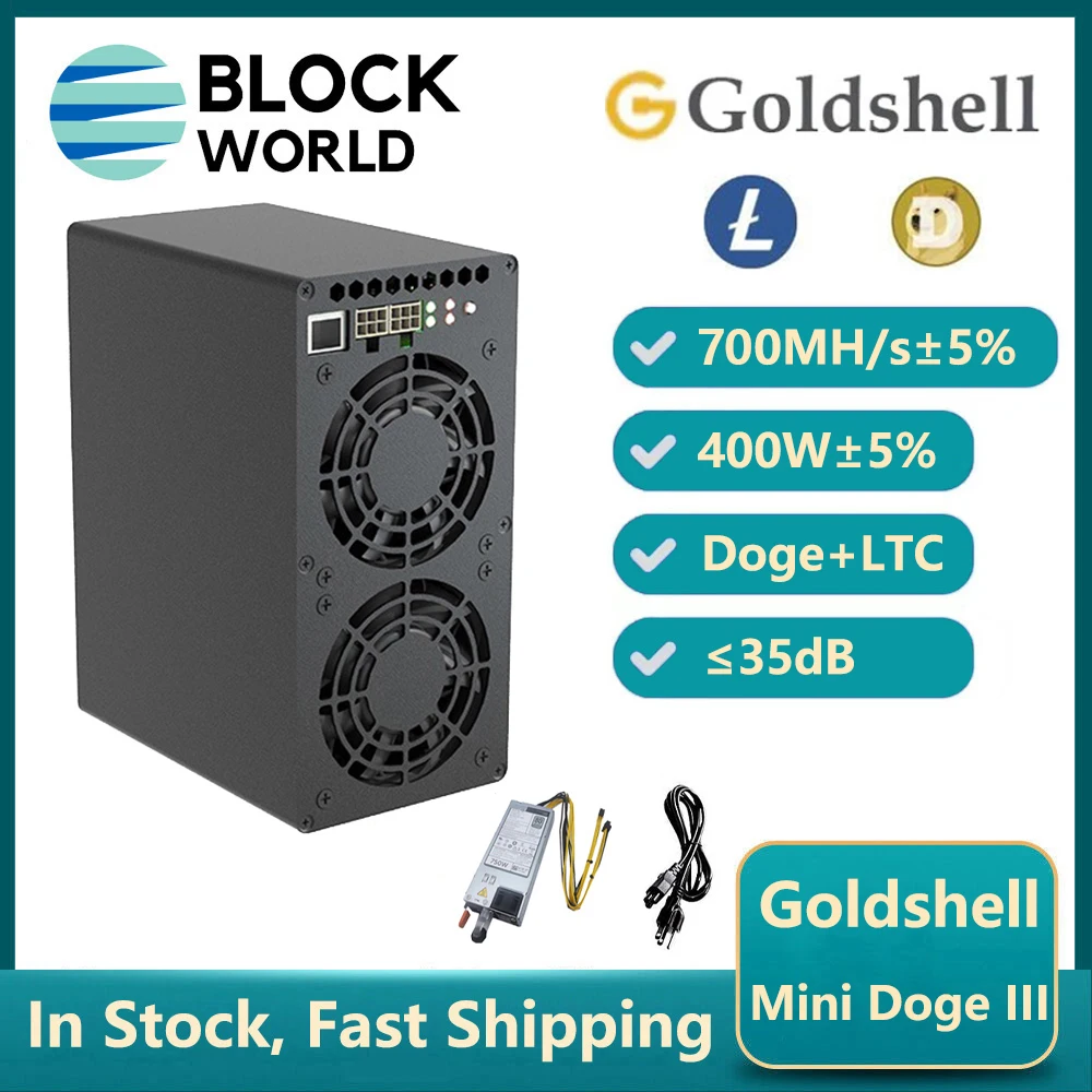 Nuevo Goldshell MINI DOGE III 700MH/S 400W con 750W PSU Doge Miner