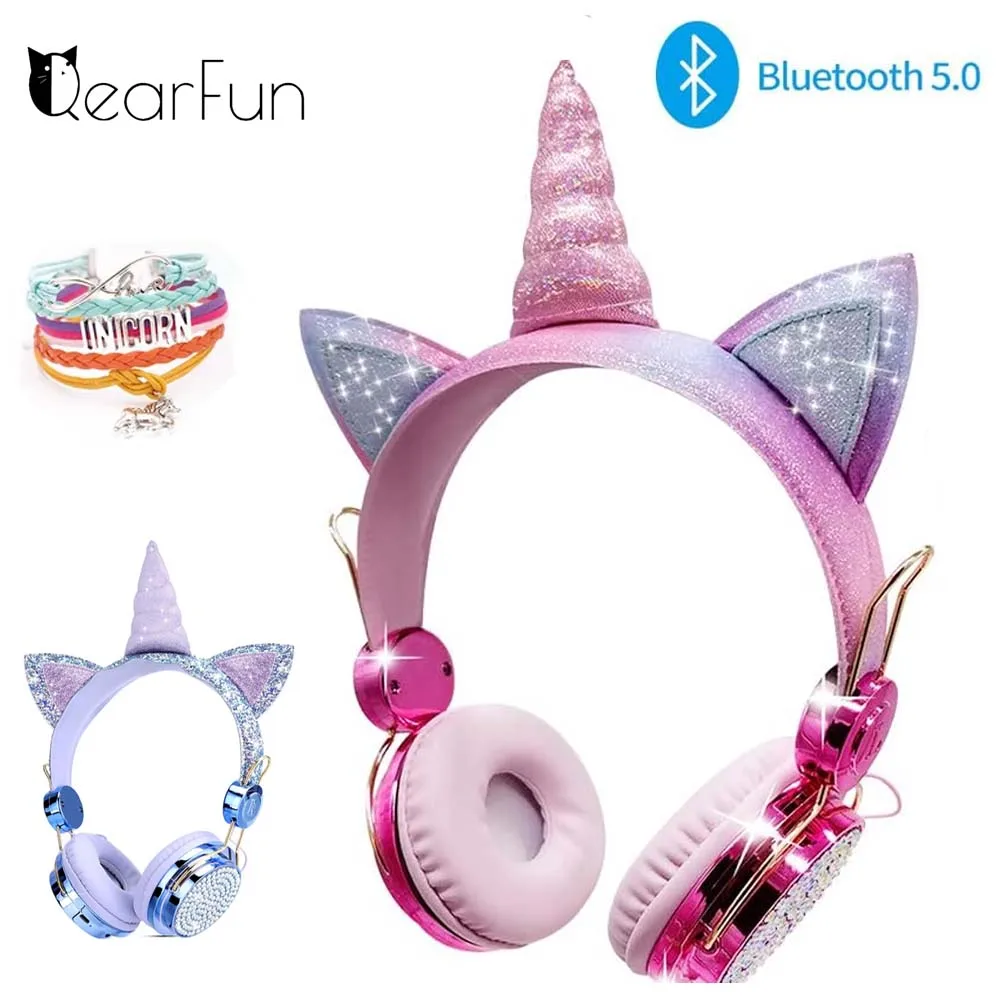 Cute Unicorn Wireless Earphone For Girls Kids Bluetooth Headphones with Mic Music Stereo Children Headset for School Kids Gifts