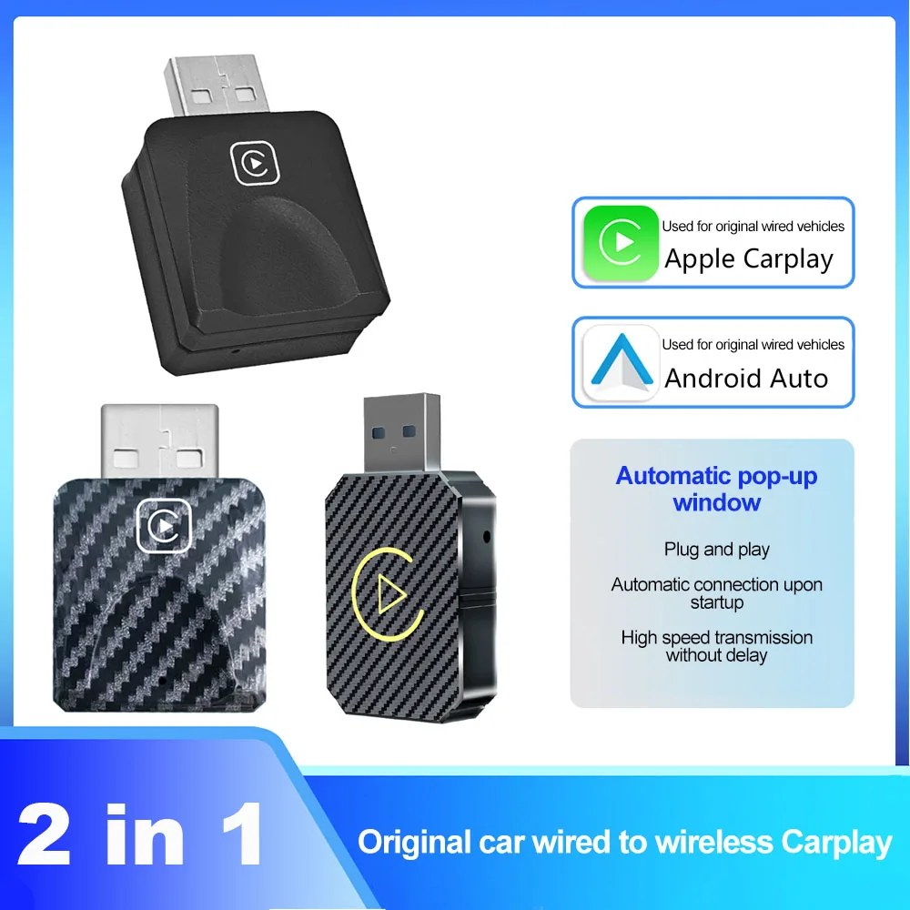 2 in 1 Wireless Carplay Adapter for Apple iOS Android Auto Smart USB Plug and Play For Havel Kia Volvo Audi MG VW Hyundai Jeep