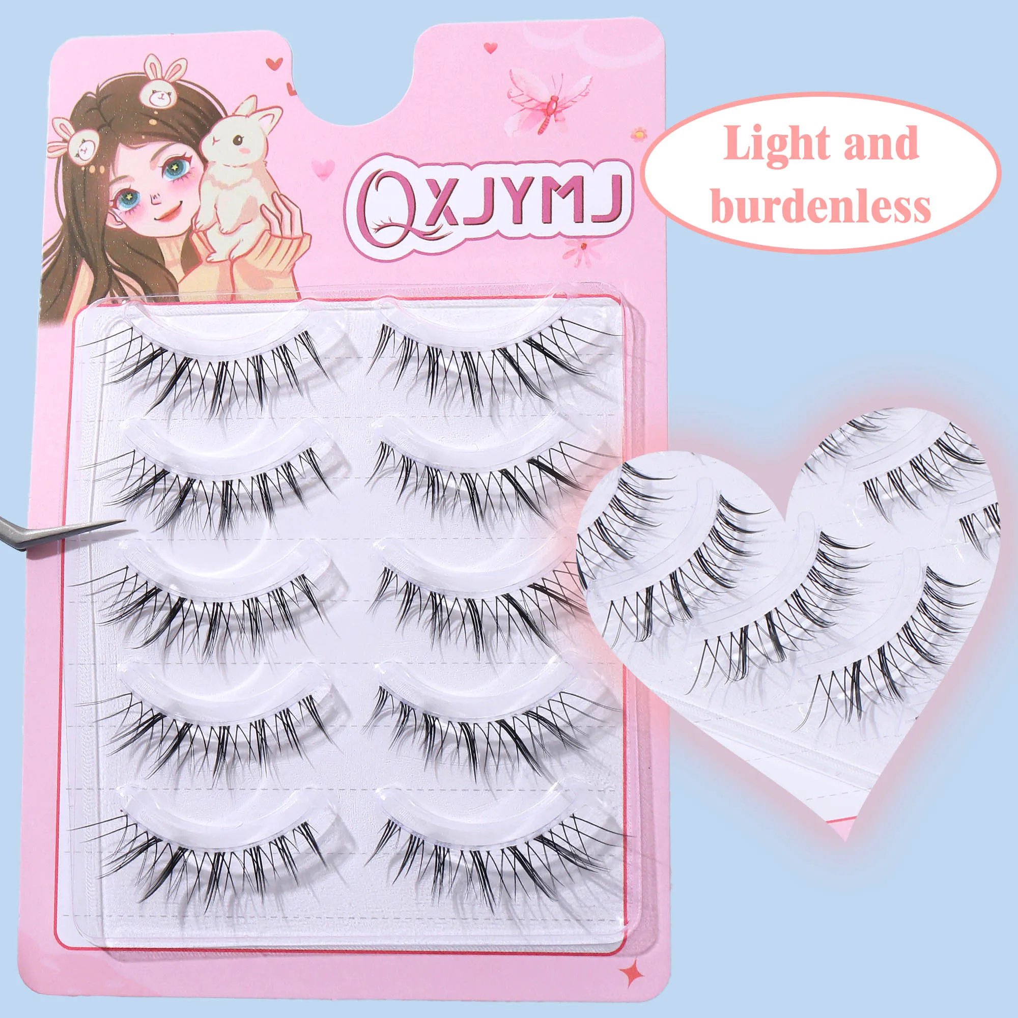 Piekerige individuele wimperclusters, schattige cartoonverpakking wimperset, natuurlijke pluizige valse wimpers, kerstcadeau, schattig klein cadeau
