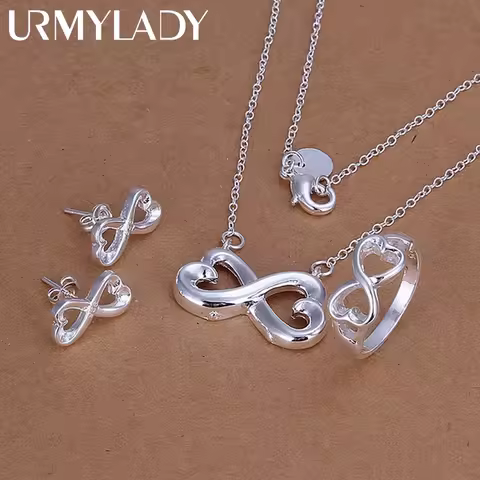 925 sterling silver lady women Valentine's Day gift creative ring necklace stud earrings fashion jewelry set wedding party nice