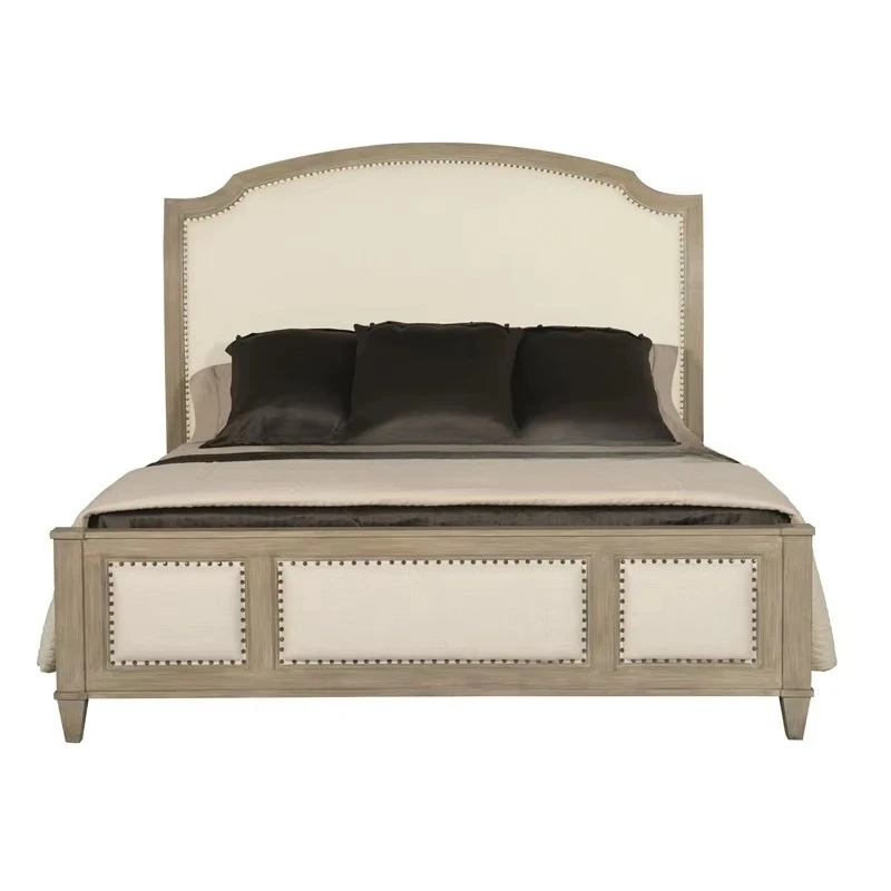 

*High Quality Wooden Beds Luxury Antique Bedroom Furniture Solid Wood Fabric Tufted Upholstered Super king Size Plate Bed