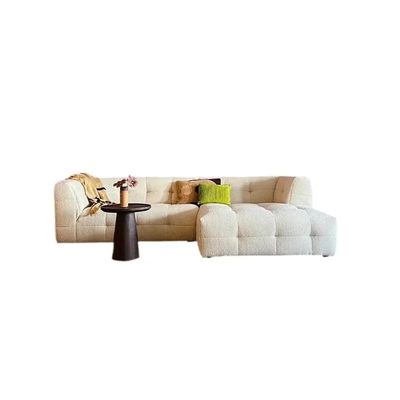 Retro style marshmallow fabric sofa minimalist designer small apartment cotton and linen three-person sofa