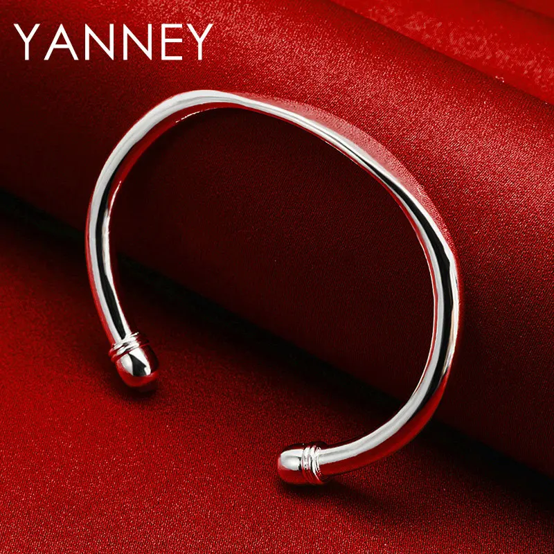 2024 Luxury 925 Sterling Silver Fine Simple Smooth Opening Bangle Bracelet For Women Men Fashion Hip Hop Jewelry Gifts Party