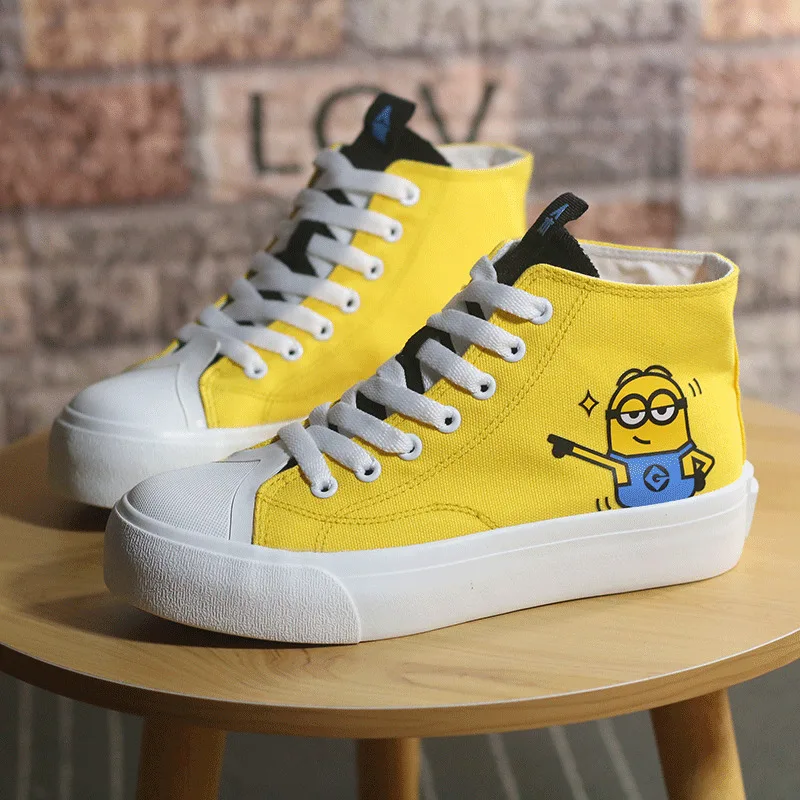 2024 plus size High Top Canvas Shoes Women's Little Yellow Man Minion Sneakers 2024 Spring Student Cartoon women shoes