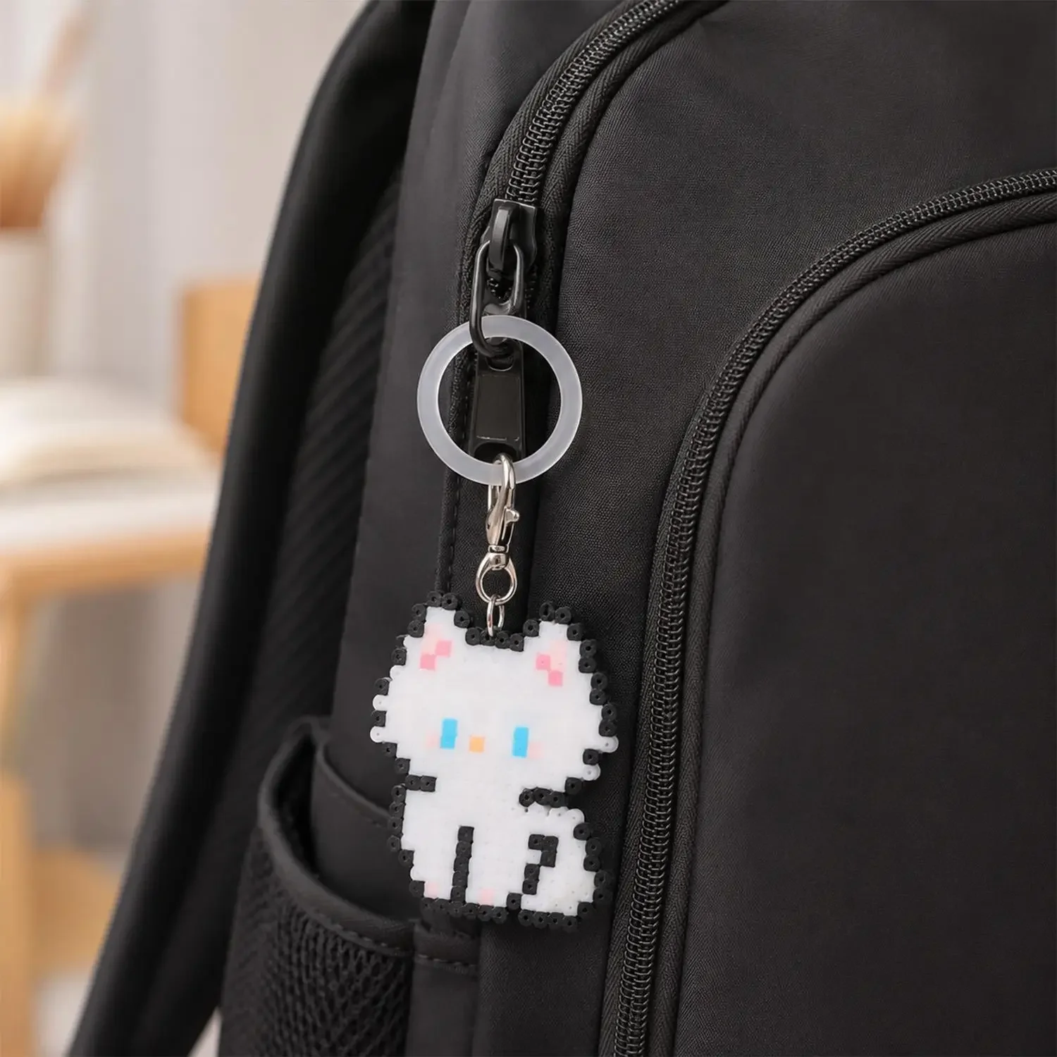 Silikon-O-Ring-Schlüsselanhänger-Verbinder, 10 Stück, transparente elastische O-Ring-Schlaufe mit Karabinerverschluss für Rucksack-Reißverschluss, Taschenanhänger – Detail 6