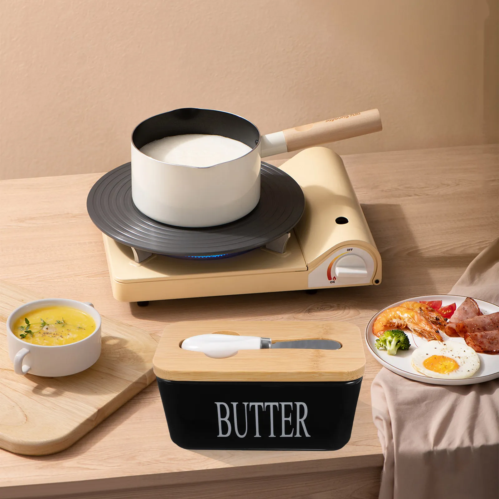 

Набор из 1 премиальной керамической масленки с прозрачной герметичной крышкой и инструментом для нарезки масла/сыра для сохранения свежести, для ресторанов