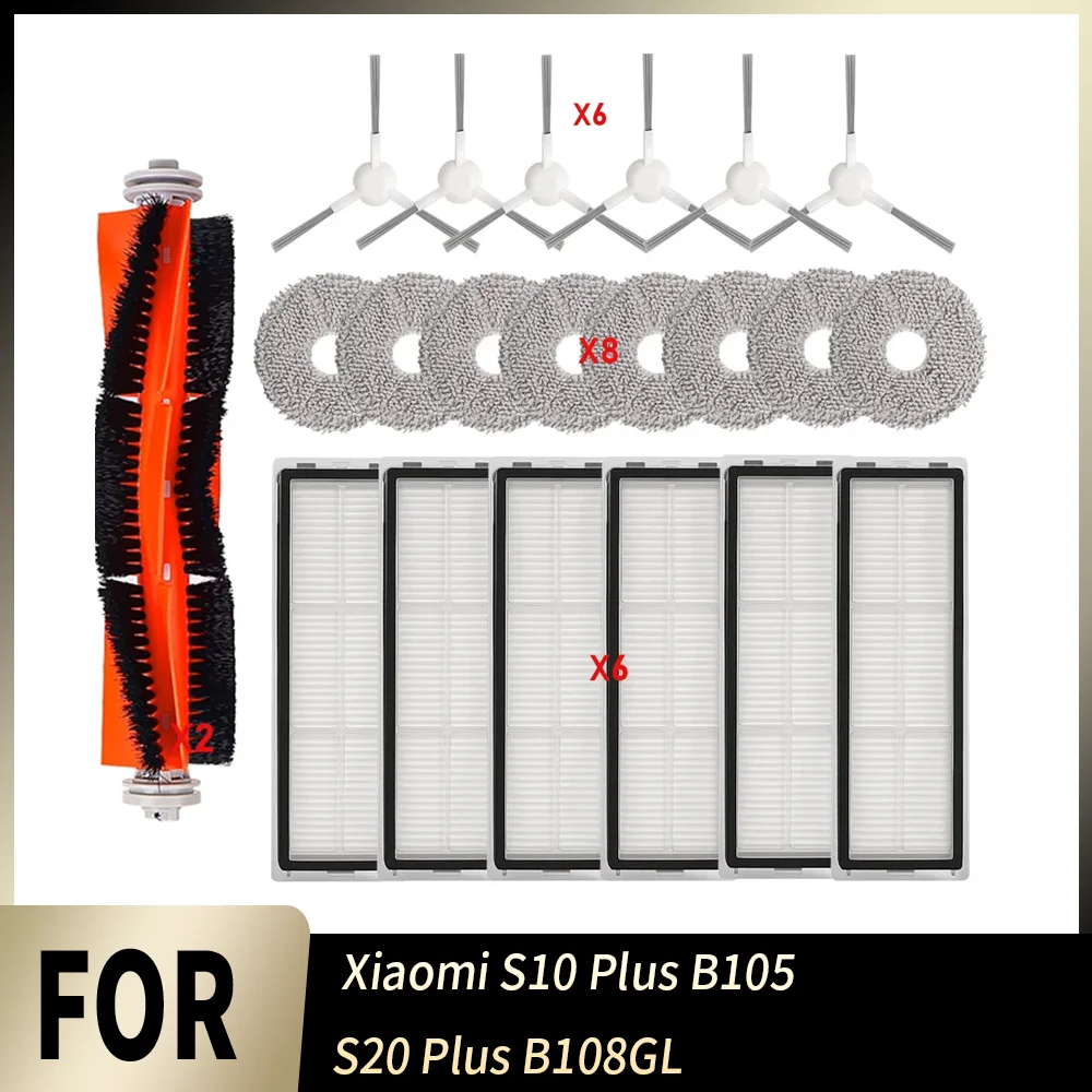 Cepillo lateral, filtro HEPA, paños de limpieza para Xiaomi S10 Plus B105 S20 Plus B108GL, kit de accesorios y piezas para robot aspirador.