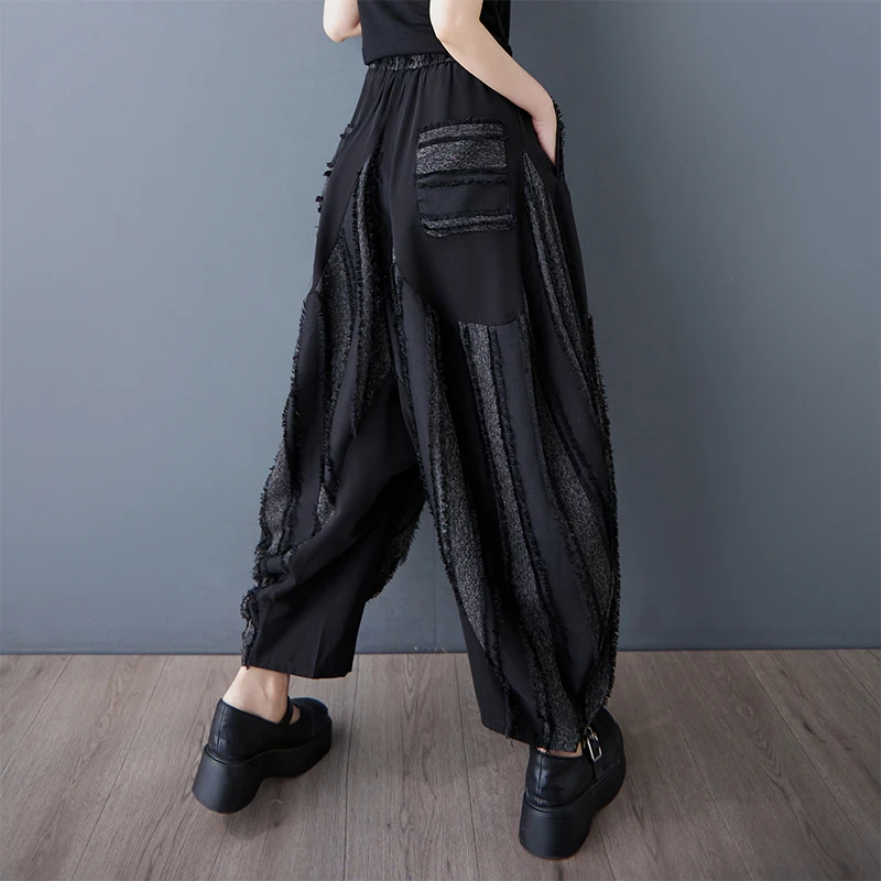 K Sle Harajuku – pantalon ample décontracté pour femmes, couleur Blo, rayures irrégulières, taille haute, Fiber de Polyester, nouvelle collection été