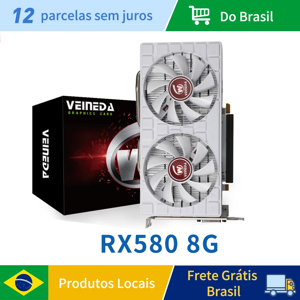 Veineda – carte graphique AMD Radeon pour ordinateur de bureau et de jeu, modèle RX580, mémoire 8 go DDR5, 580