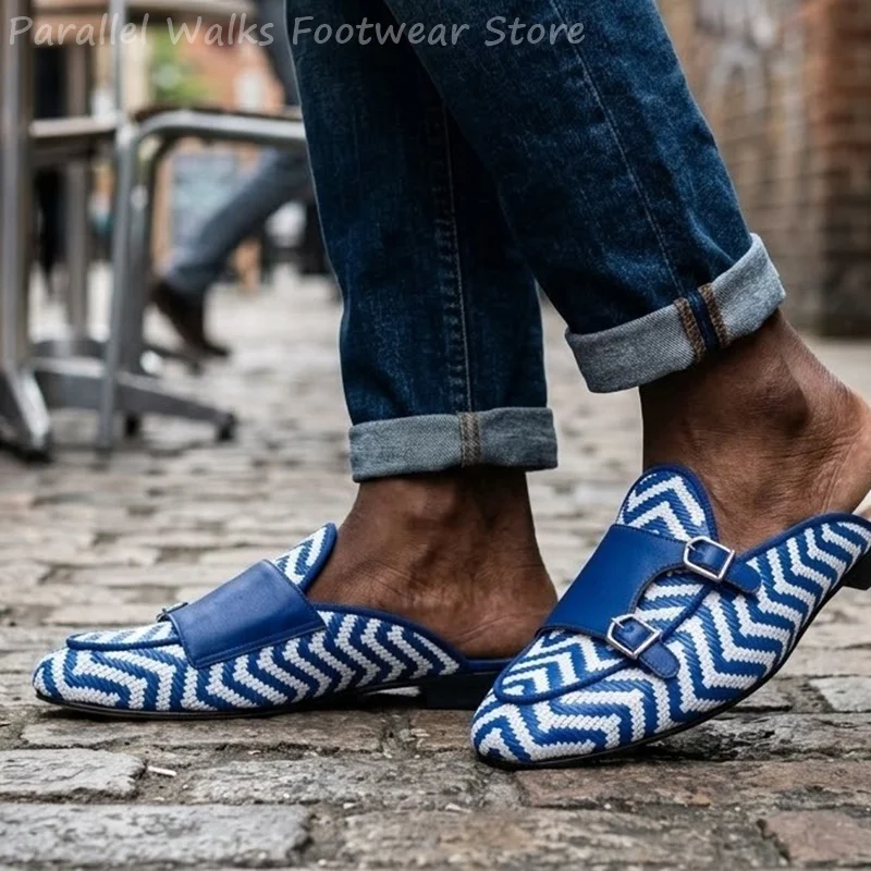 Mules en cuir gaufré croco pour hommes, à enfiler, à double boucle, décontractées, pour affaires, conduite, soirée, chaussures plates, beige