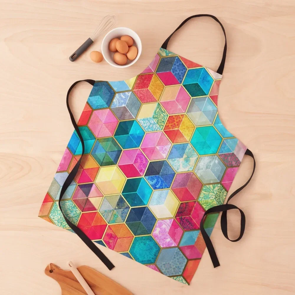 

Crystal Bohemian Honeycomb Cubes - colorful hexagon pattern Apron beauty master bib chefs Apron