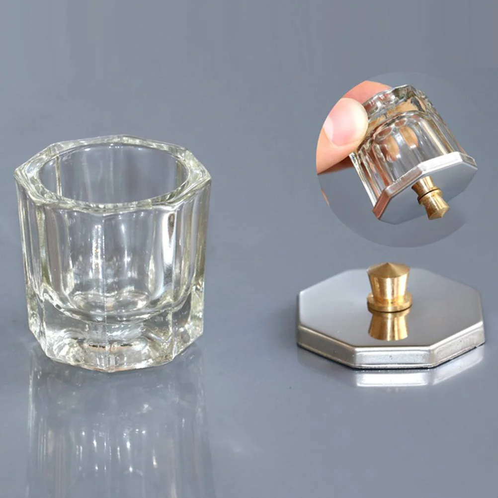 

2pcs Nail Crystal Cups Clear Manicures Liquid Powder Glass Crystal Cups with Lids Octagon Cup for Nail Salon