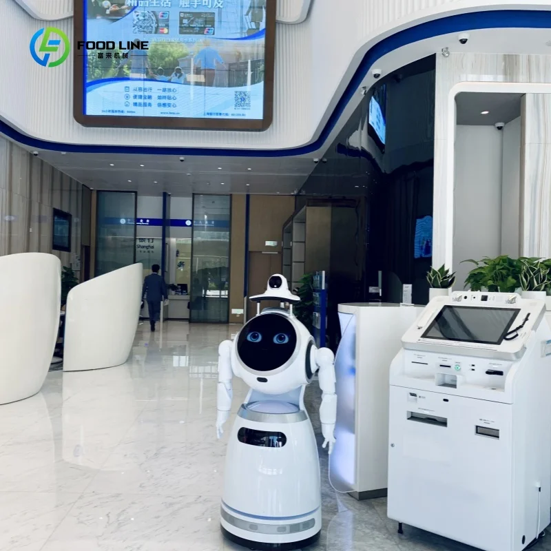 روبوت استقبال مكتبي تفاعلي ذاتي التوجيه يعمل بالذكاء الاصطناعي للتعرف على الوجه، ودردشة ترحيب لروبوت استقبال المساحات التجارية #2