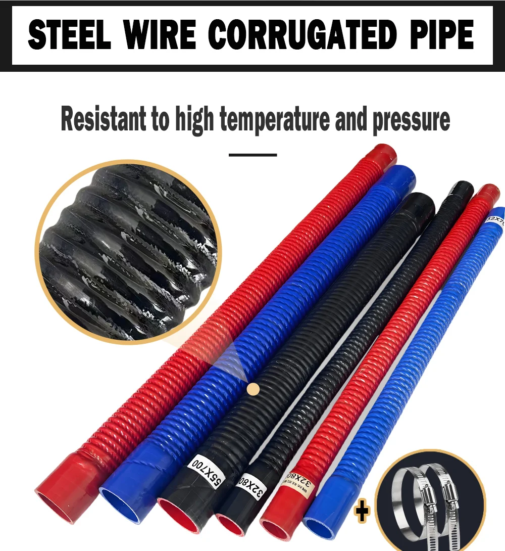 Black steel wire corrugated silicone hose