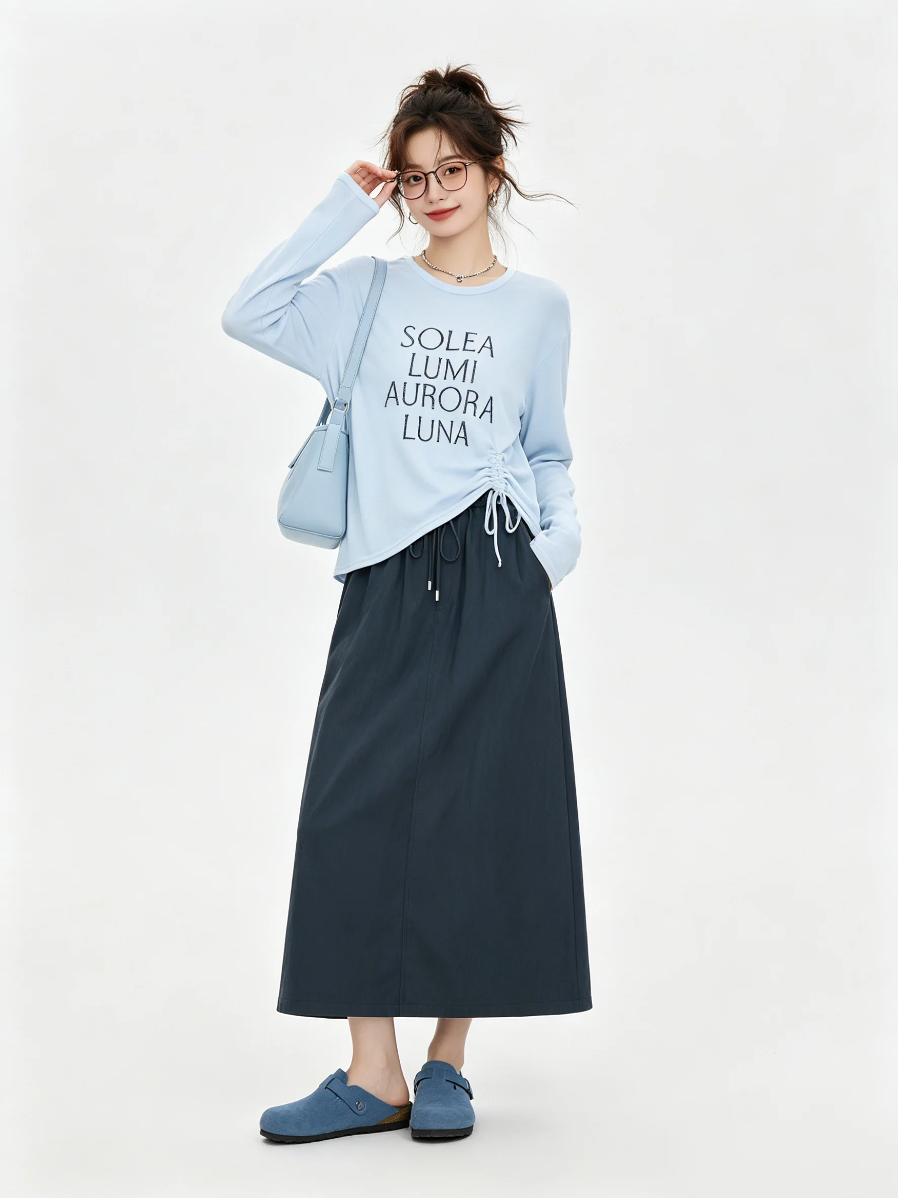 

Casual Knitted Sun Protection Cover up Set Women's Spring Summer Fashion Workwear Half Skirt Design Sense Drawstring Two Piec...