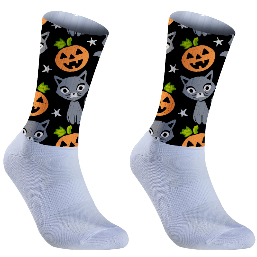 Chaussettes de cyclisme coordonnantes pour hommes et femmes, chaussettes de vélo professionnelles, sports d'Halloween