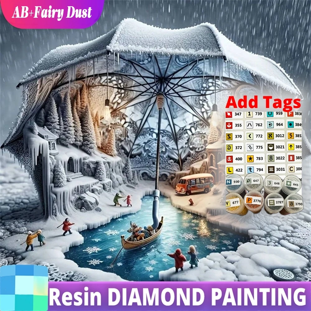 

Resin AB Fairy Dust Diamond Mosaic Winter Umbrella Landscape DIY Picture Of Rhinestones Painting River New Arrival Embroidery Wa
