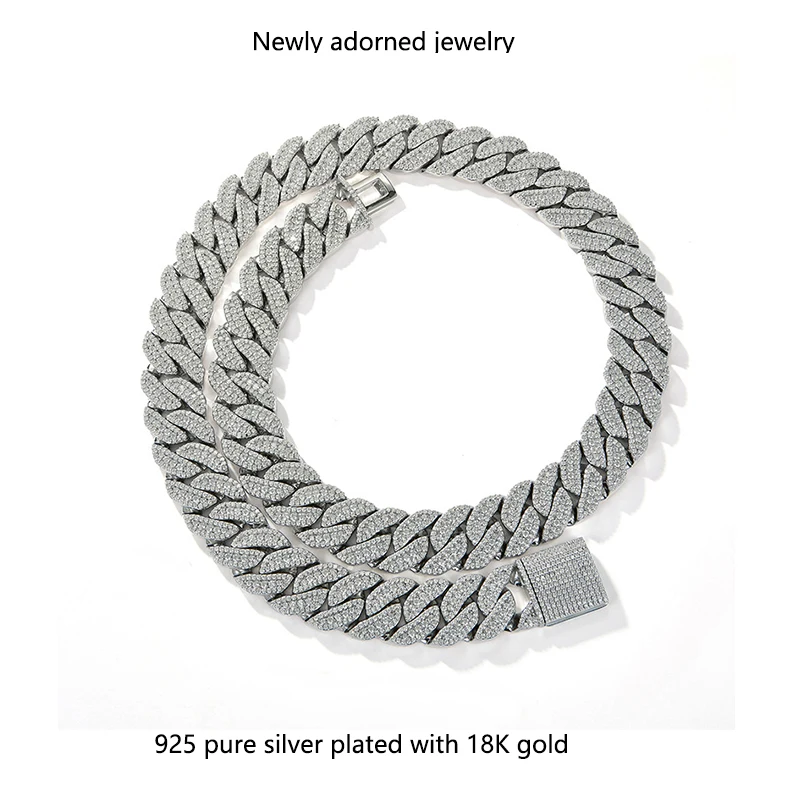 

European and American micro-set Moissanite men's three-row Cuban chain, hip-hop individual trendy male necklace jewelry wholesal