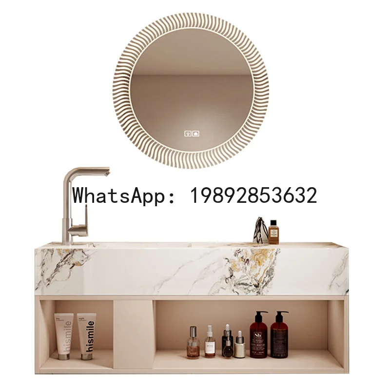 LYY Modern Hotel Style Small Apartment Rock Slab Washstand Undermount Basin Bathroom Cabinet Set Wall-Mounted Washbasin