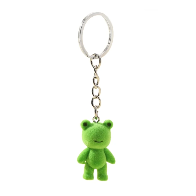 

S1Y1 3D Flocking Frogs Keyring Cartoon Frogs Keychain Backpack Decoration for Car Key