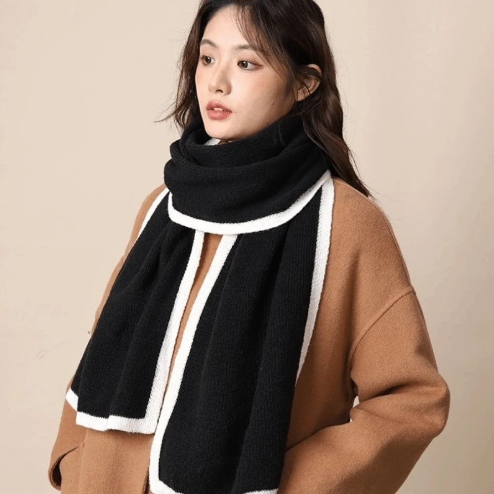 

Simple Thicken Winter Scarf Large Color Contrast Knitted Scarfs Korean Style Cold-proof Neckerchief Lady