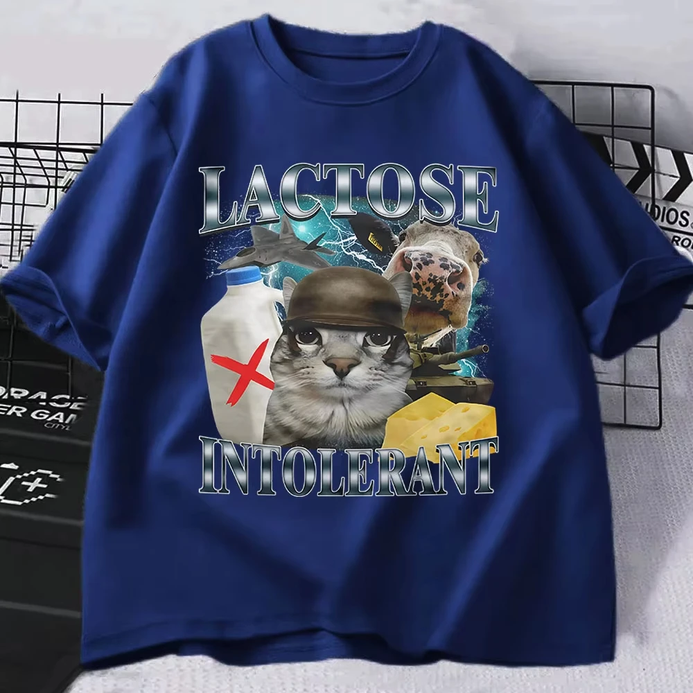 اللاكتوز غير الممتاز مضحك القط ميمي تي شيرت الرجال النساء ريترو موضة قصيرة الأكمام تي شيرت القطن عادية مريحة المتضخم تي شيرت #3
