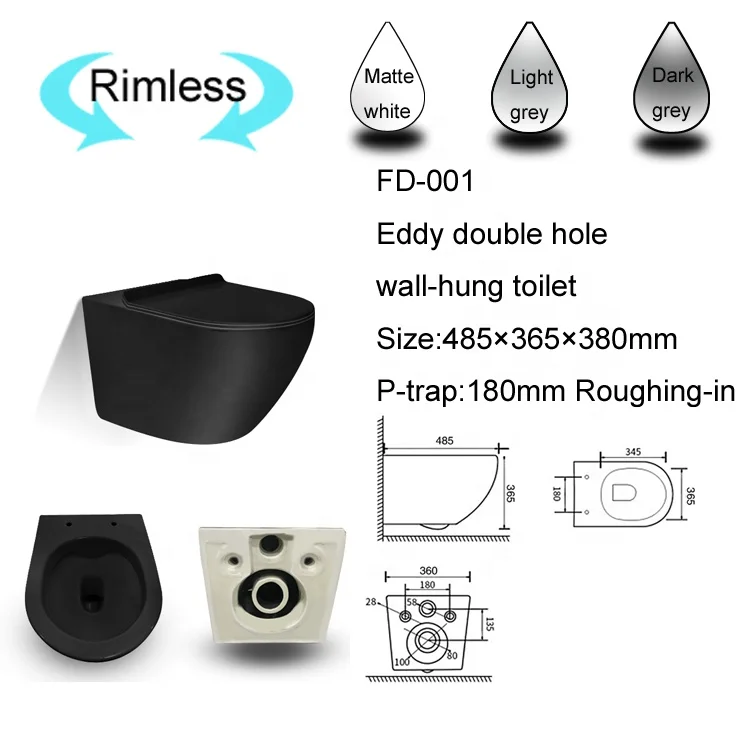 New design of modern round matte black toilet European wall hanging white UF cover