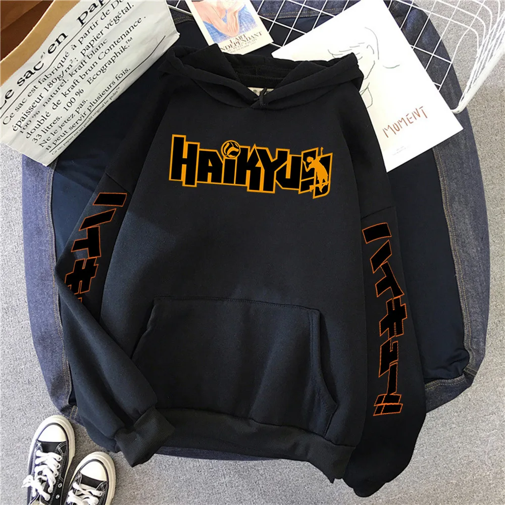 Sudadera con capucha de anime japonés Haikyuu para hombre, estampada de manga Sudadera con capucha, sudadera de lana de hip-hop, jersey de cuello redondo, top unisex lindo, nueva moda