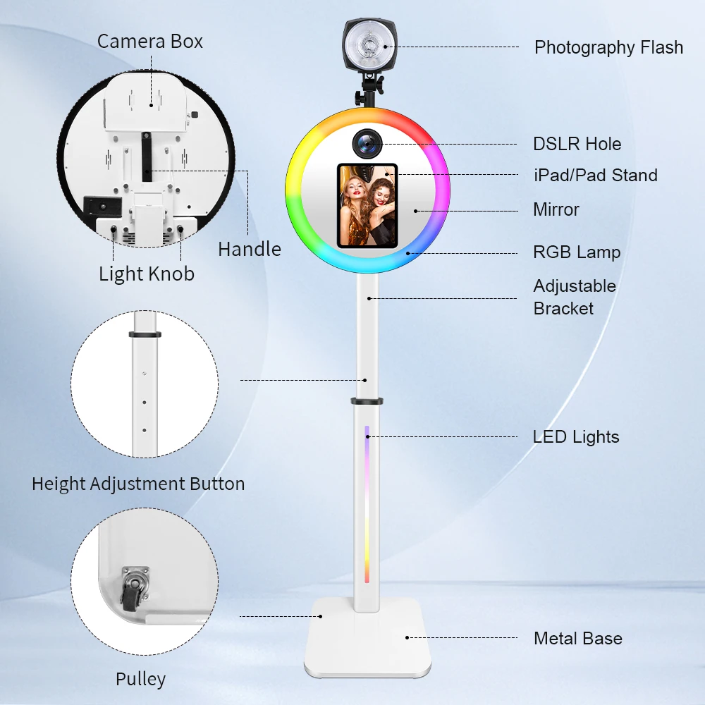 DSLR Photobooth with Photography Flash For 9.7in 10.2in 10.5in 11in iPad and 12.3in Surface Pro Pad Selfie Machine